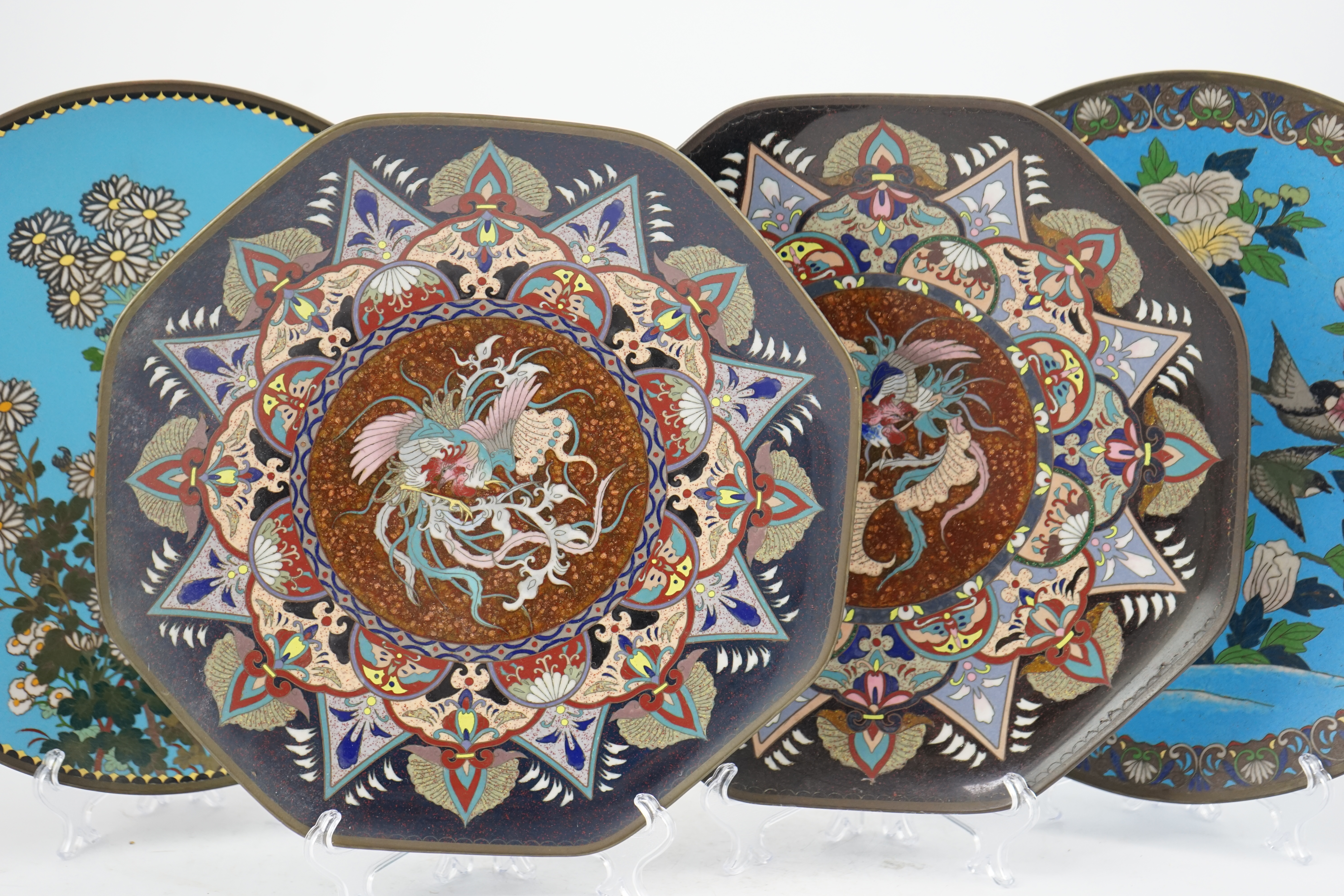 Four Japanese cloisonné polychrome enamel dishes, early 20th century